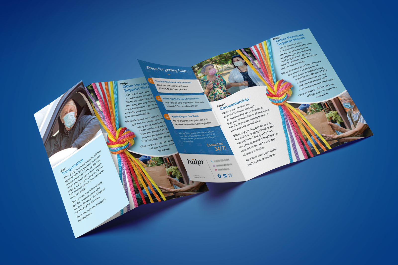 a mockup of a six-panel printed brochure.