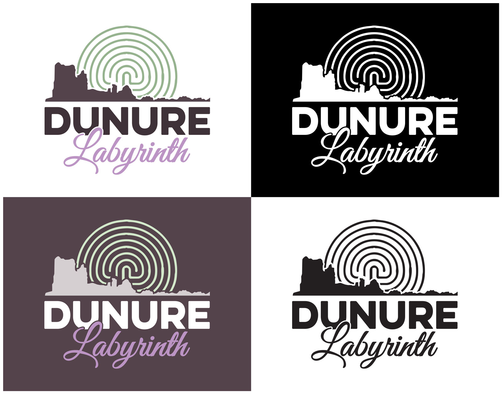 Four variations of the Dunure Labyrinth logo