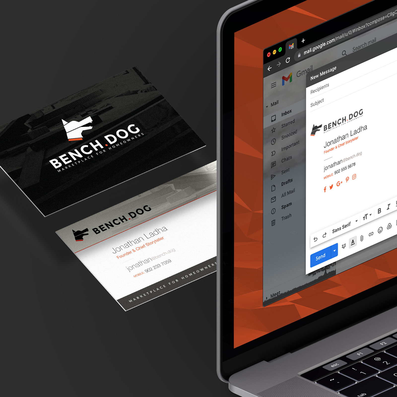 Bench.Dog email signature and matching business card